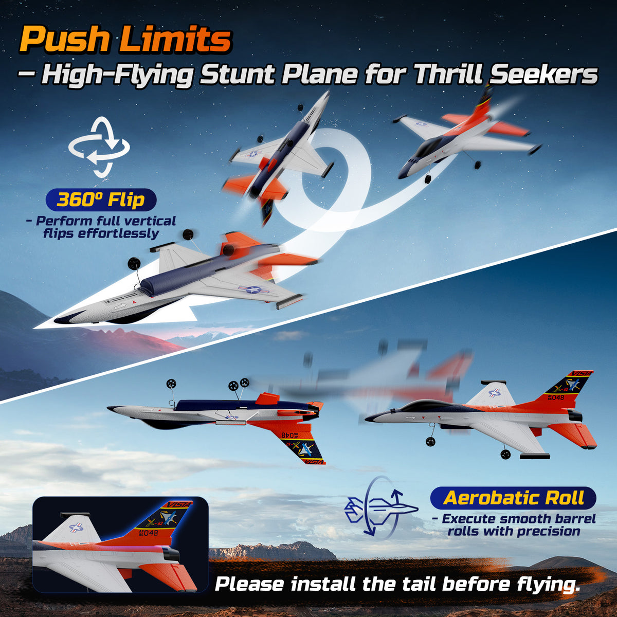 DEERC F-16 Style RC Airplane (X-62A Vista), 4-Channel Remote Control J