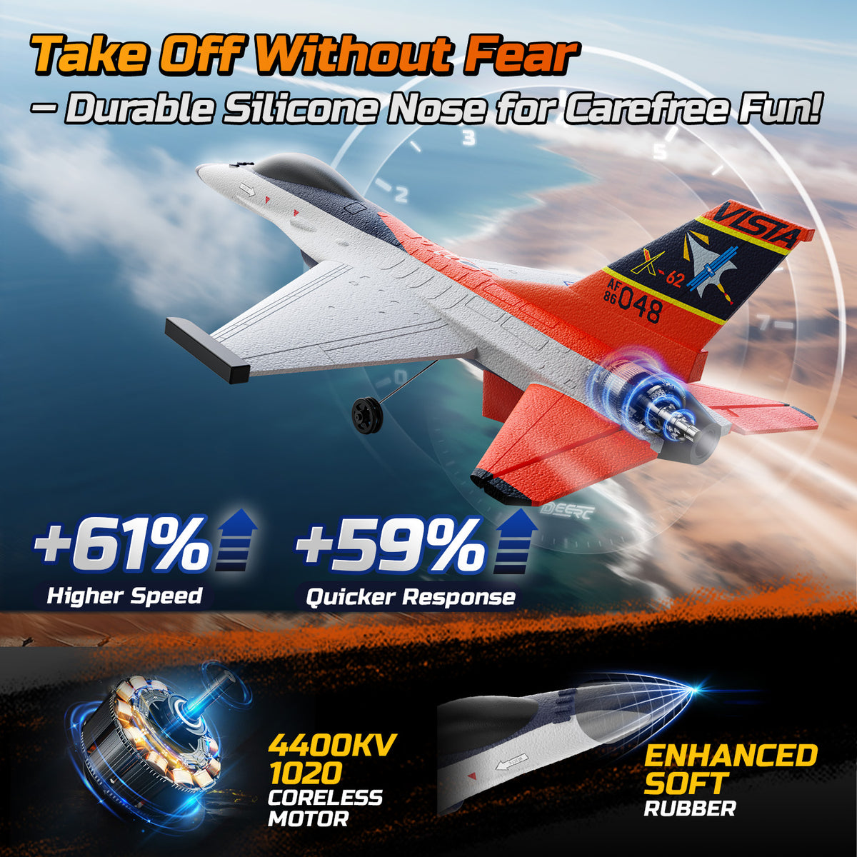 DEERC F-16 Style RC Airplane (X-62A Vista), 4-Channel Remote Control J