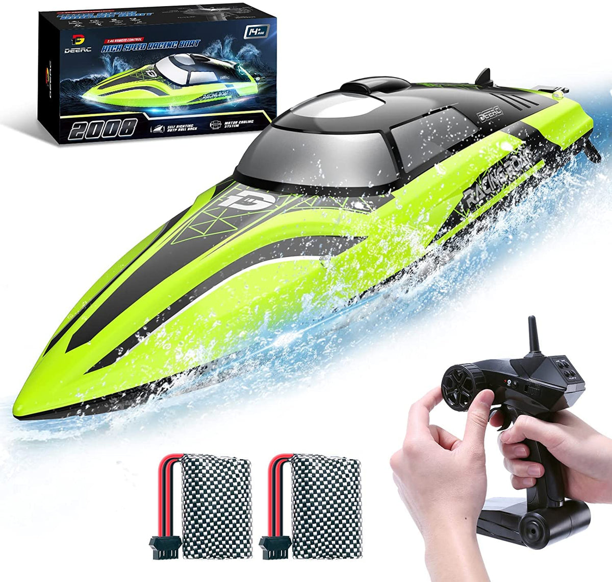 Deerc Rc Boat With Led Light, 30+ Mins, Self Righting Remote Control B