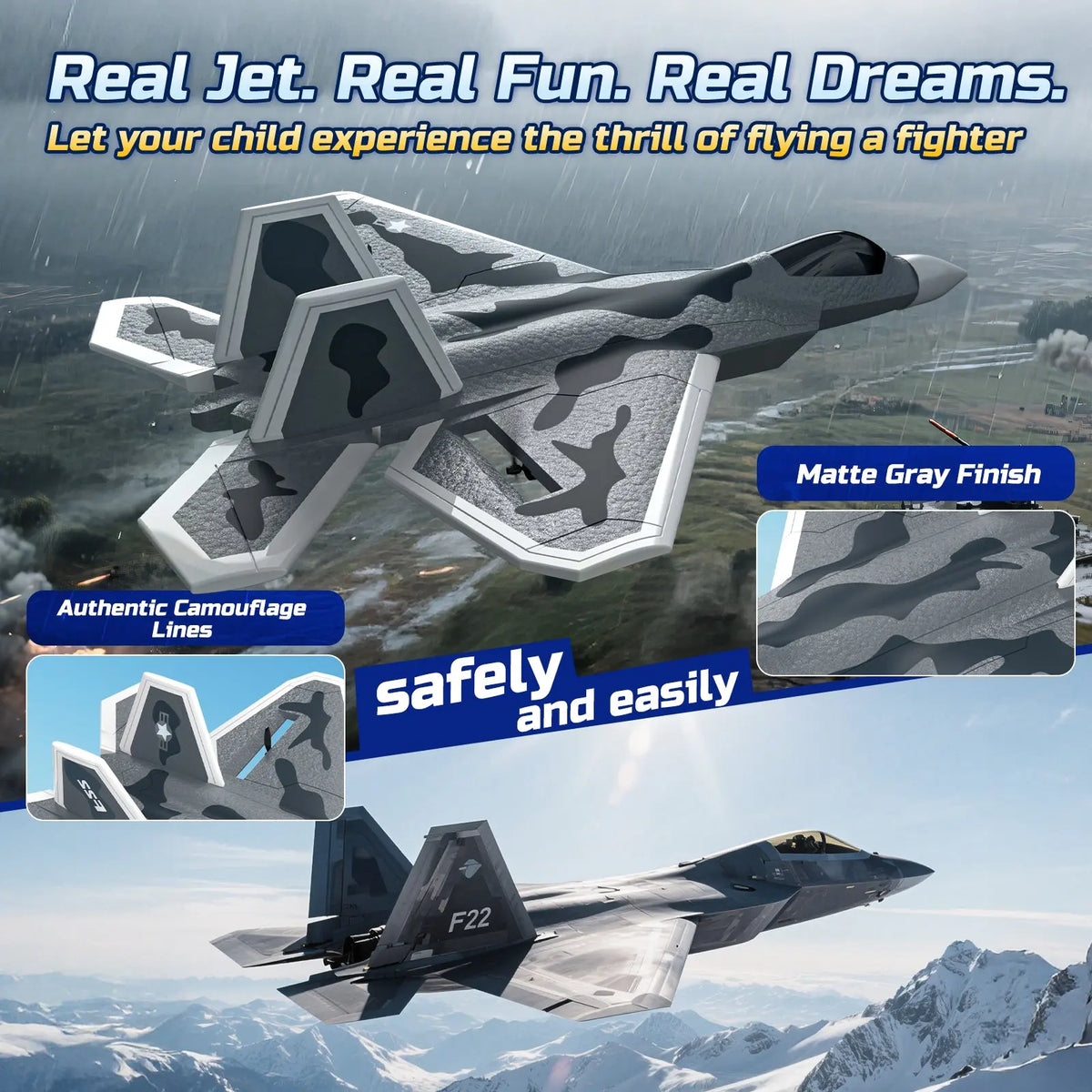 DEERC 2CH F22 Raptor RC Plane wiht Lights,Remote Control Airplane Figh