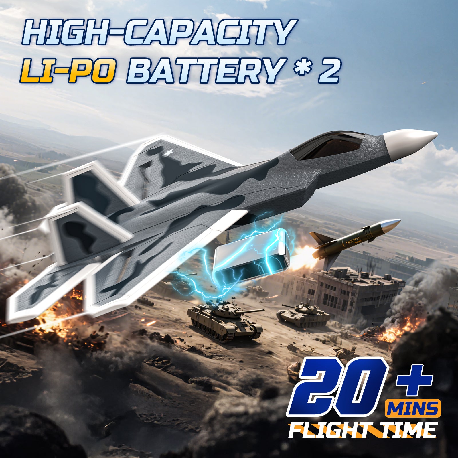 DEERC 2CH F22 Raptor RC Plane wiht Lights,Remote Control Airplane Fighter Toys,2.4GHz 6-axis Gyro Stabilizer RTF Glider Aircraft Jet Plane with 2 Batteries,Easy to Fly for Kids Beginners Boys