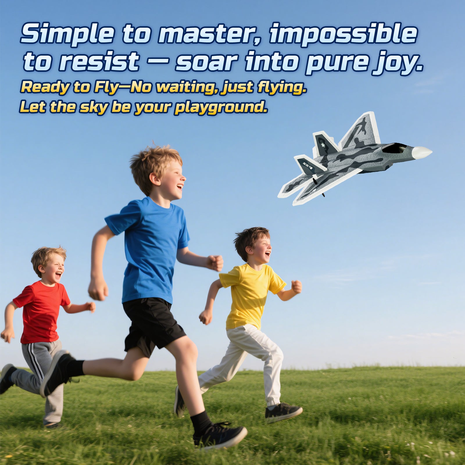 DEERC 2CH F22 Raptor RC Plane wiht Lights,Remote Control Airplane Fighter Toys,2.4GHz 6-axis Gyro Stabilizer RTF Glider Aircraft Jet Plane with 2 Batteries,Easy to Fly for Kids Beginners Boys