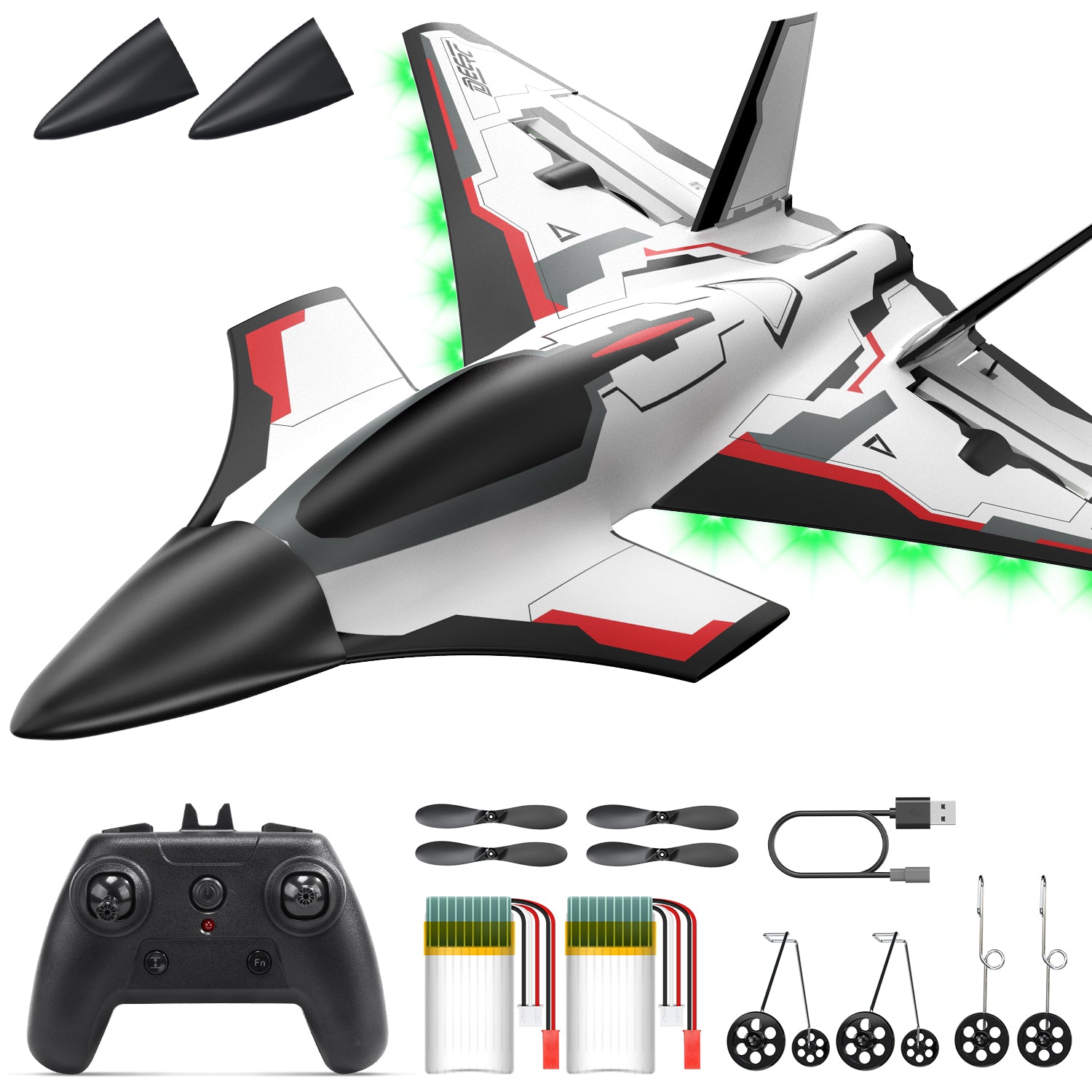 DEERC Future RC Plane 4 Channel Remote Control Airplane with LED Lights Easy to Fly Aerobatic Aircraft Toys,2.4GHz 6-axis Gyro Stabilizer RTF Glider Aircraft Plane Jet for Adults Kids Beginners Boys