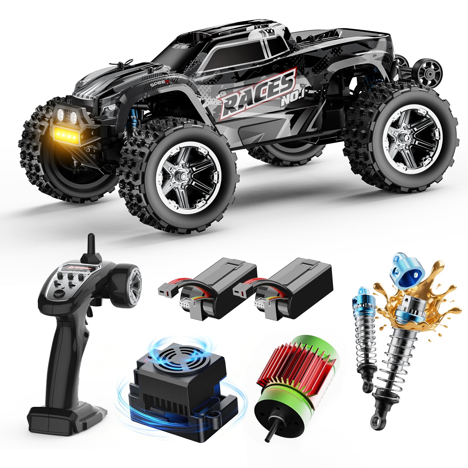 DEERC 1/16 Fast Brushless RC Cars for Adults, Max 56mph, 2 3S Lipo Batteries Electric Off-Road Waterproof RC Truck,4X4 High Speed Remote Control Car, All Terrain RC Truggy for Boys