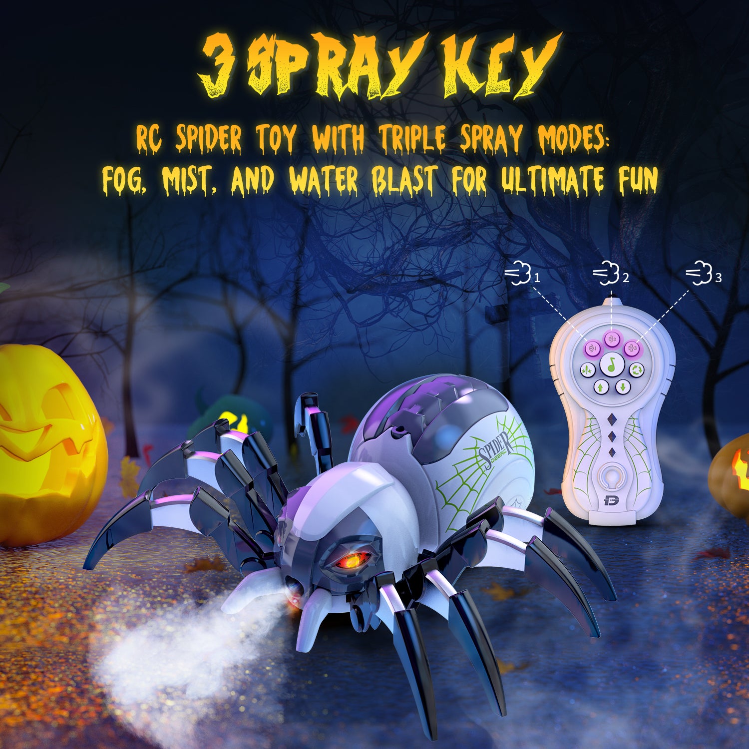 DEERC 128A Remote Control Spider, RC Moving Spider Robot Toys for Kids, Halloween Gifts for Birthday Party Joke Pranks, Wireless Remote Controlled Spider with Real Music Effect & LED Light
