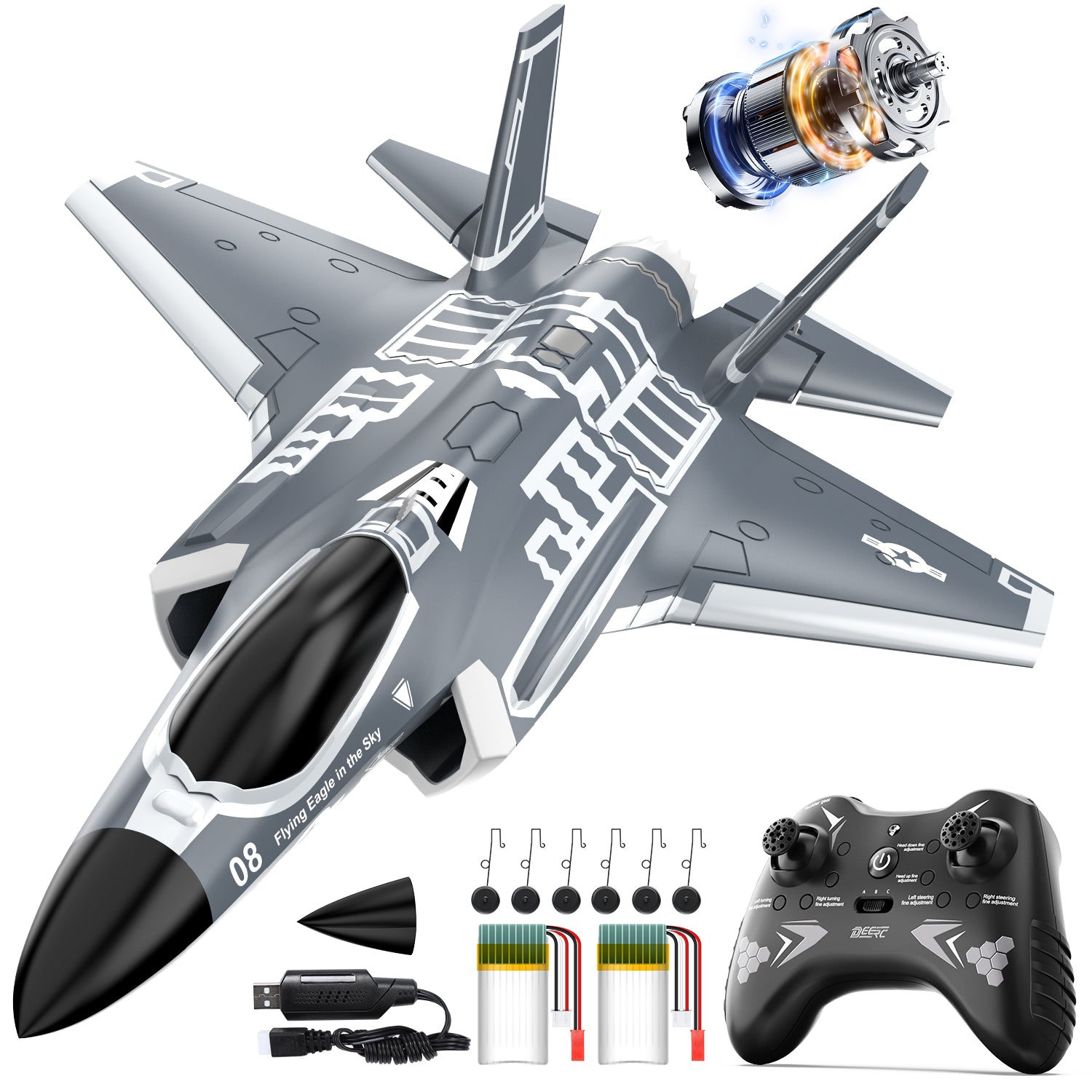 DEERC F35 4 Channel Brushless RC Plane for Adults Remote Control Airplane Ducted Fans Fighter Jet,2.4GHz 6-axis Gyro Stabilizer RTF Hobby Glider Aircraft Plane Easy to Fly for Advance Player