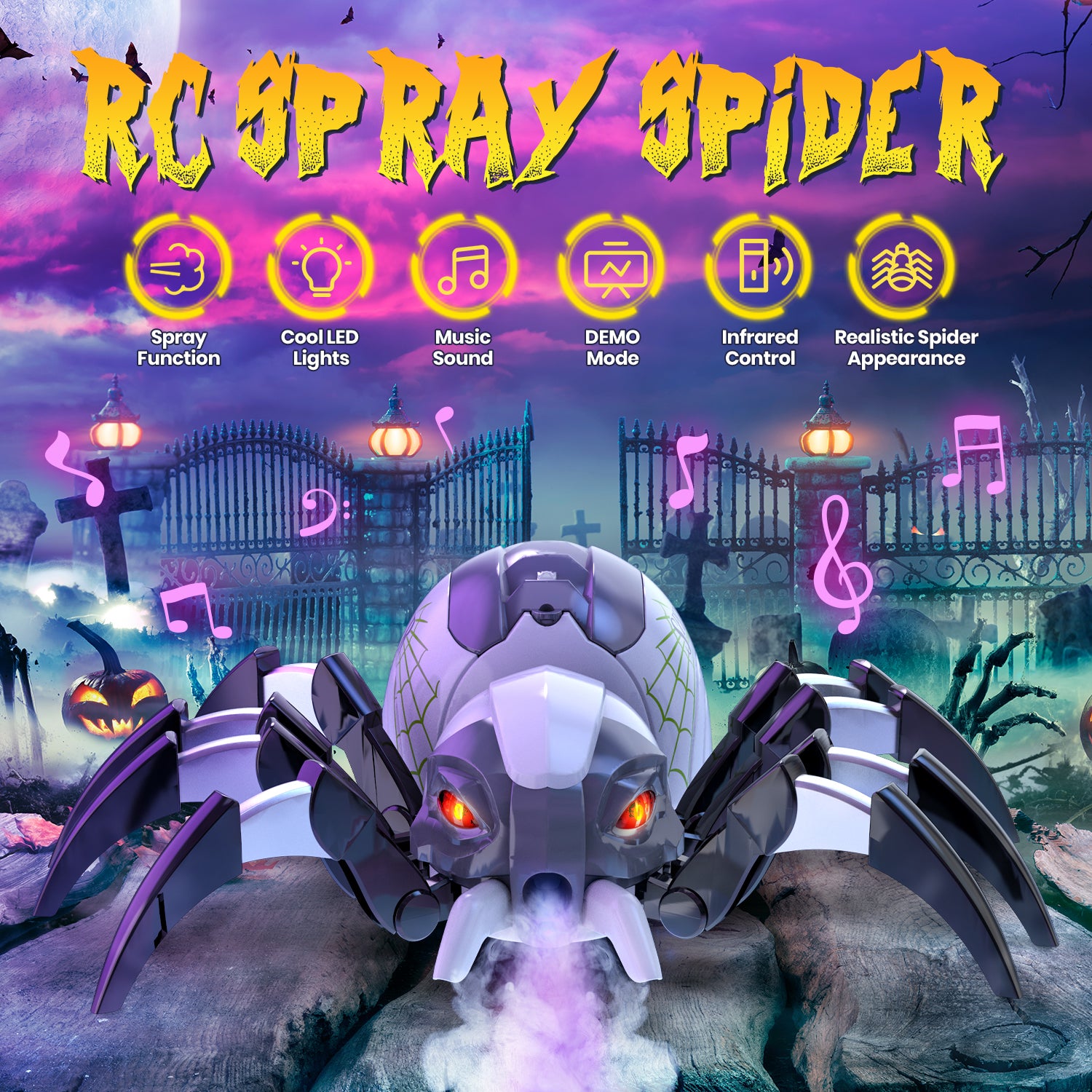 DEERC 128A Remote Control Spider, RC Moving Spider Robot Toys for Kids, Halloween Gifts for Birthday Party Joke Pranks, Wireless Remote Controlled Spider with Real Music Effect & LED Light