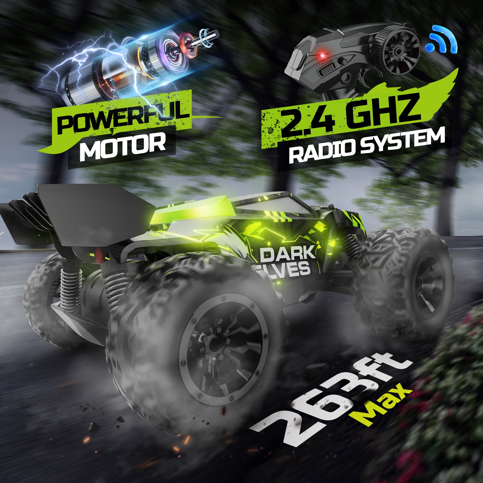 DEERC Remote Control Car, Glowing Eagle RC Cars for Boys Age 8-12 W/ 2 Rechargeable Batteries for 40 Min Play, 2.4Ghz All Terrain Off-Road RC Monster Truck Toys for Kids Birthday Xmas Gift