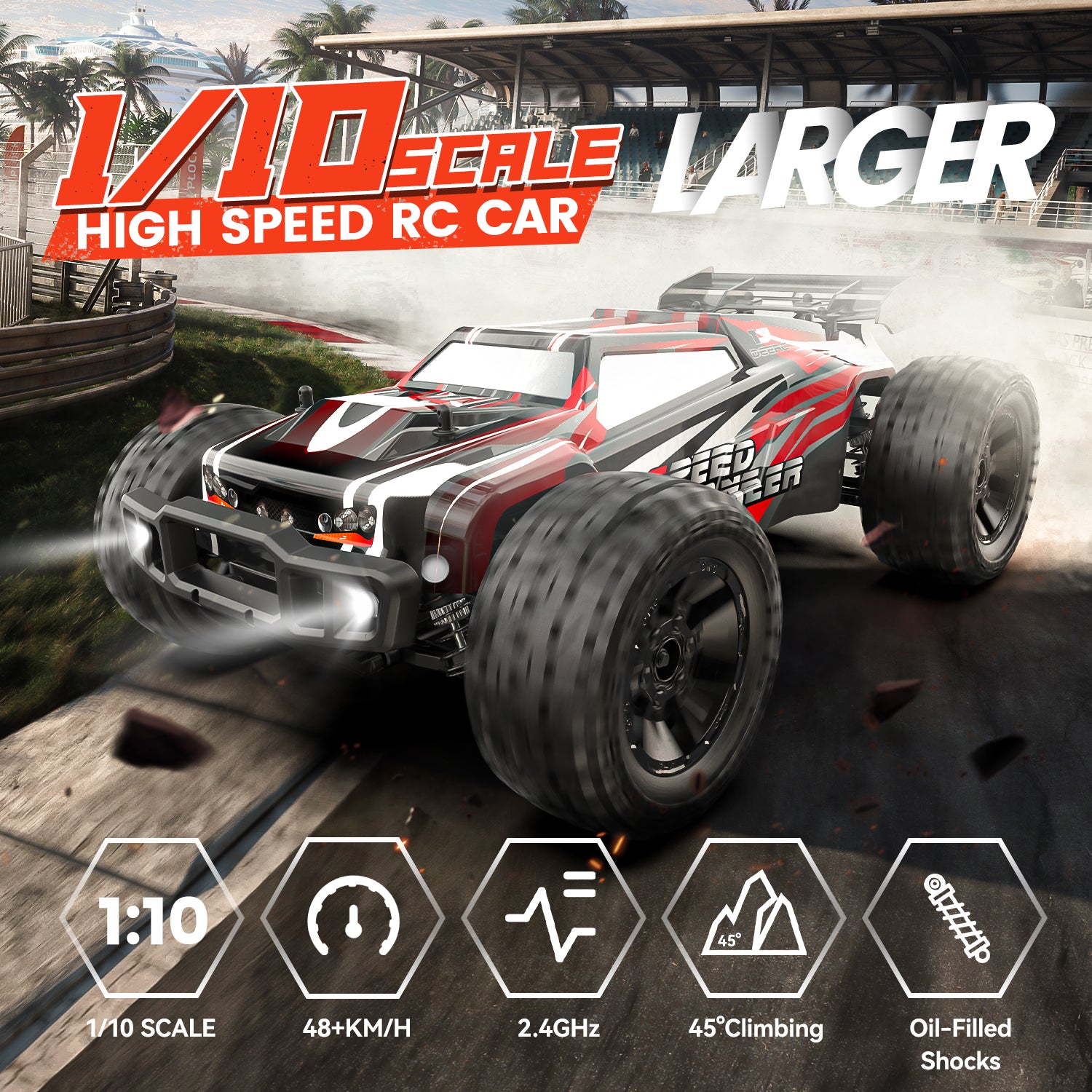 DEERC 9206E DIY Extra Shell 1:10 Scale Large RC Cars,48+ KM/H Hobby Grade High Speed Remote Control Car for Adults Boys,All Terrain 4WD 2.4GHz Off Road Monster RC Truck with 2 Battery for 40+ Min Play