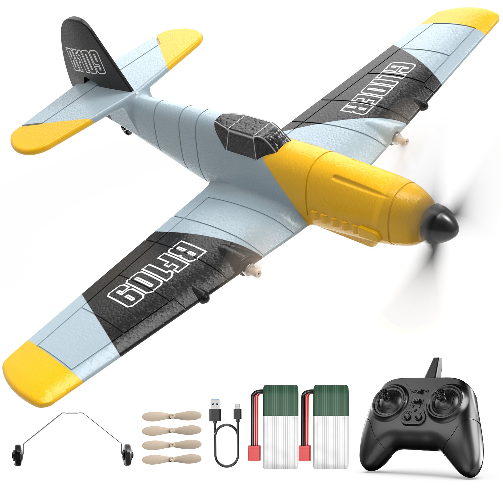 DEERC RC Plane 3 Channel BF-109 Remote Control Airplane Fighter Toys,2.4GHz 6-axis Gyro Stabilizer RTF Glider Aircraft Plane with 2 Batteries,Easy to Fly for Adults Kids Beginners Boys