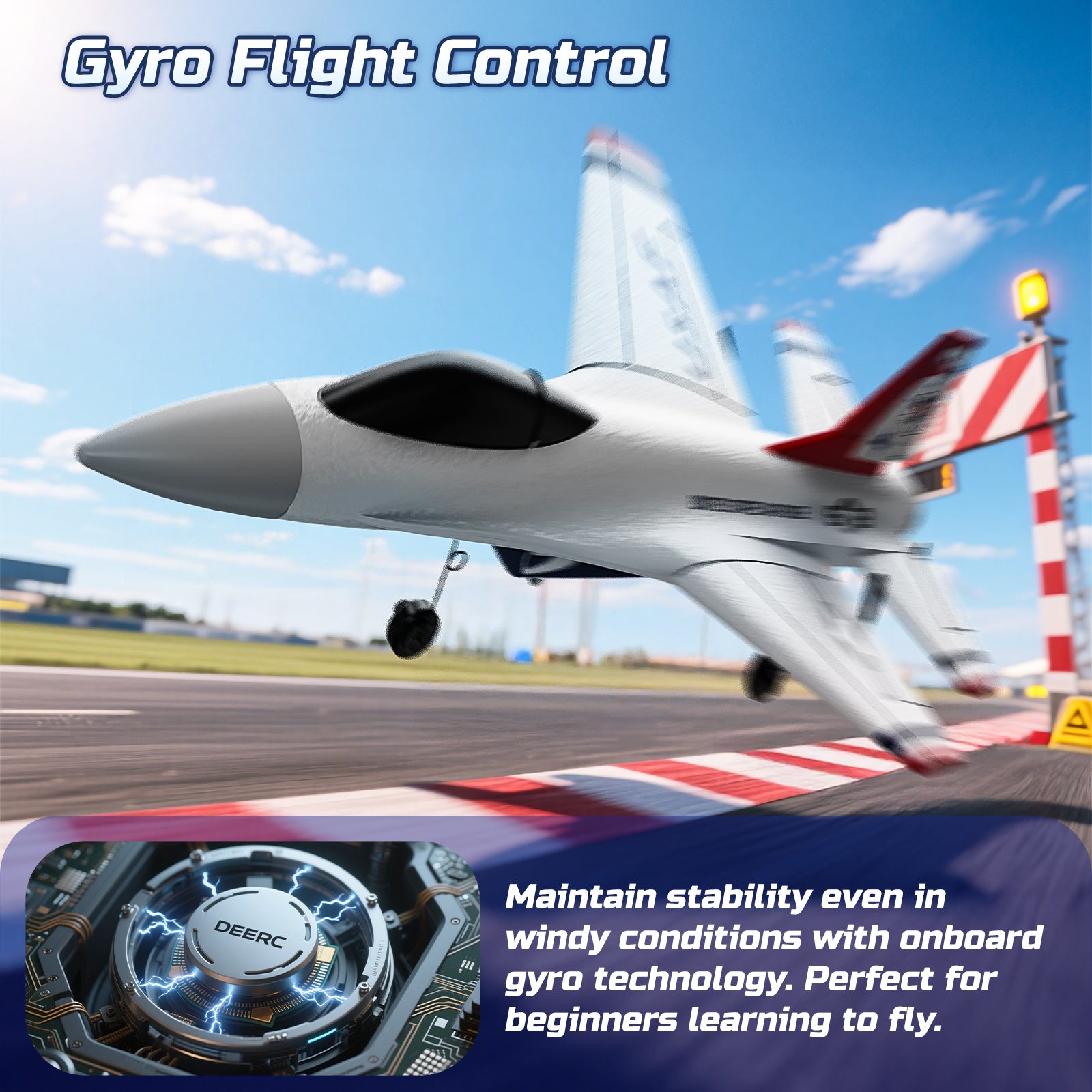 DEERC F16 Thunderbirds RC Plane,3CH Remote Control Airplane Fighter Toys,2.4GHz 6-axis Gyro Stabilizer RTF Glider Aircraft Plane with 2 Batteries,Easy to Fly for Beginners Kids Adults