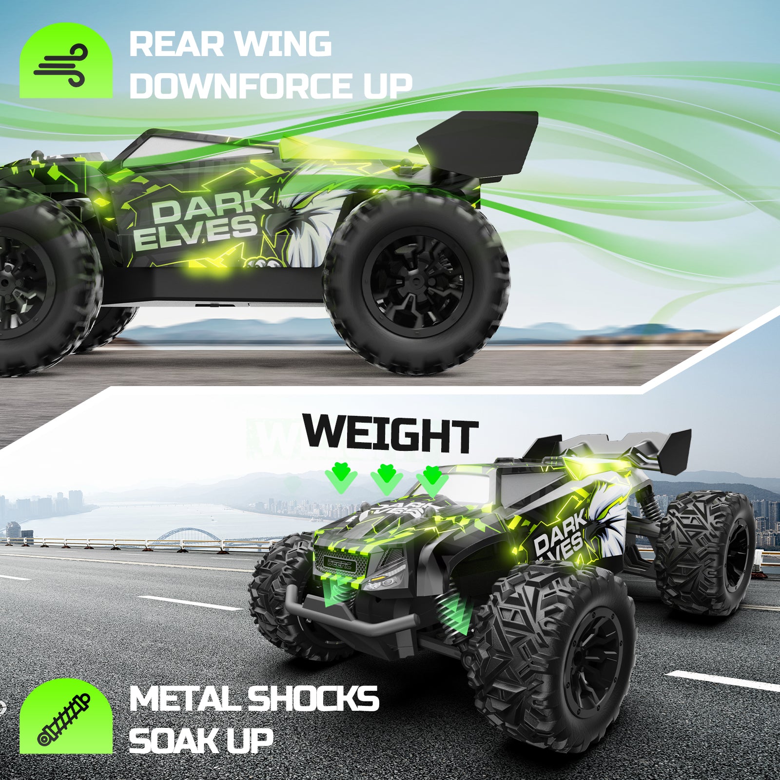 DEERC Remote Control Car, Glowing Eagle RC Cars for Boys Age 8-12 W/ 2 Rechargeable Batteries for 40 Min Play, 2.4Ghz All Terrain Off-Road RC Monster Truck Toys for Kids Birthday Xmas Gift