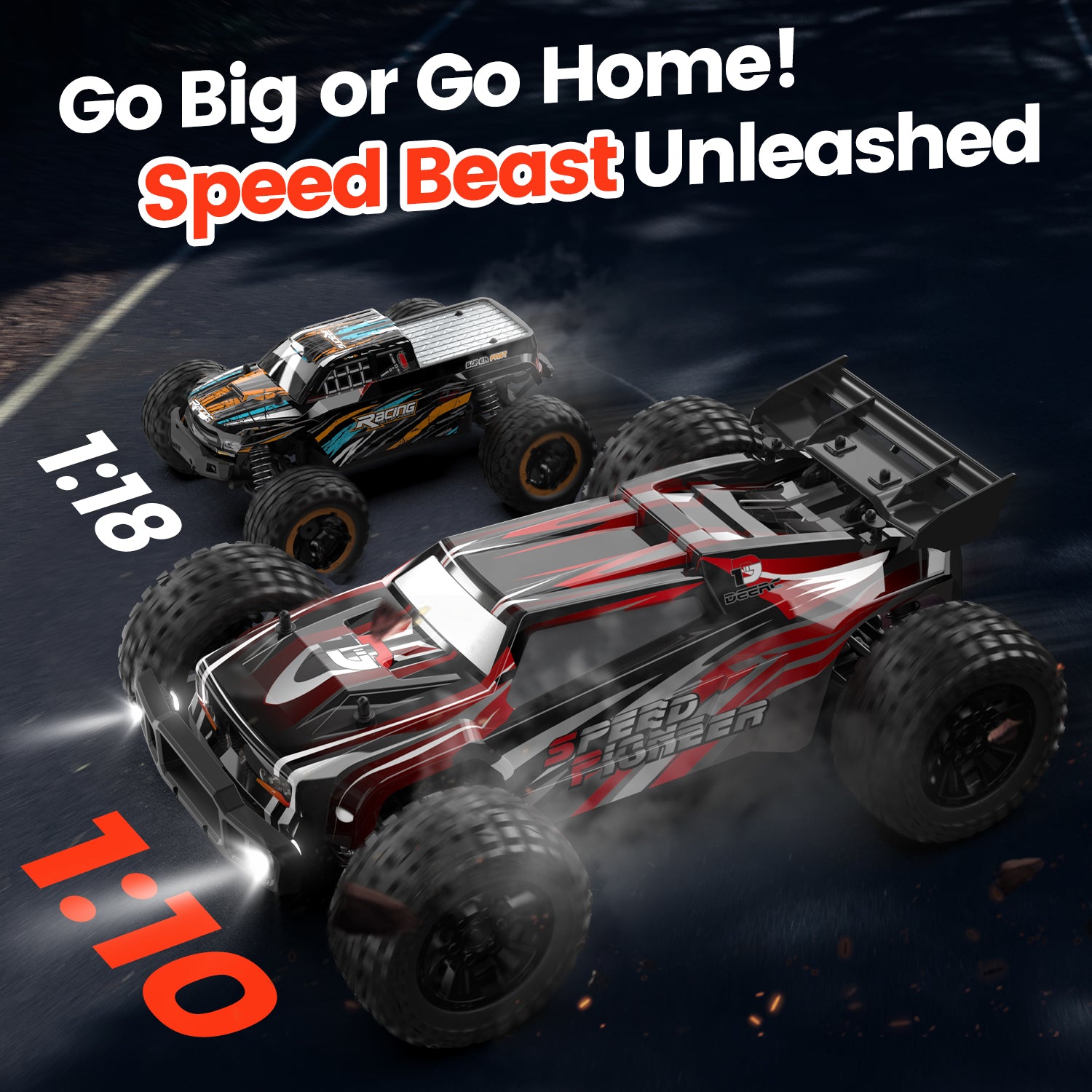 DEERC 9206E DIY Extra Shell 1:10 Scale Large RC Cars,48+ KM/H Hobby Grade High Speed Remote Control Car for Adults Boys,All Terrain 4WD 2.4GHz Off Road Monster RC Truck with 2 Battery for 40+ Min Play
