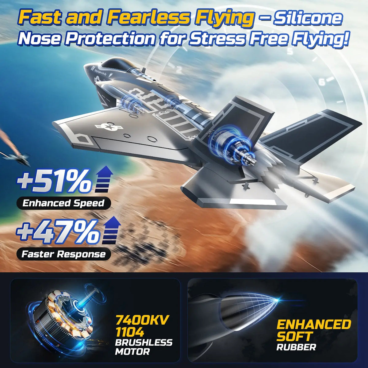 DEERC F35 4 Channel Brushless RC Plane for Adults Remote Control Airpl