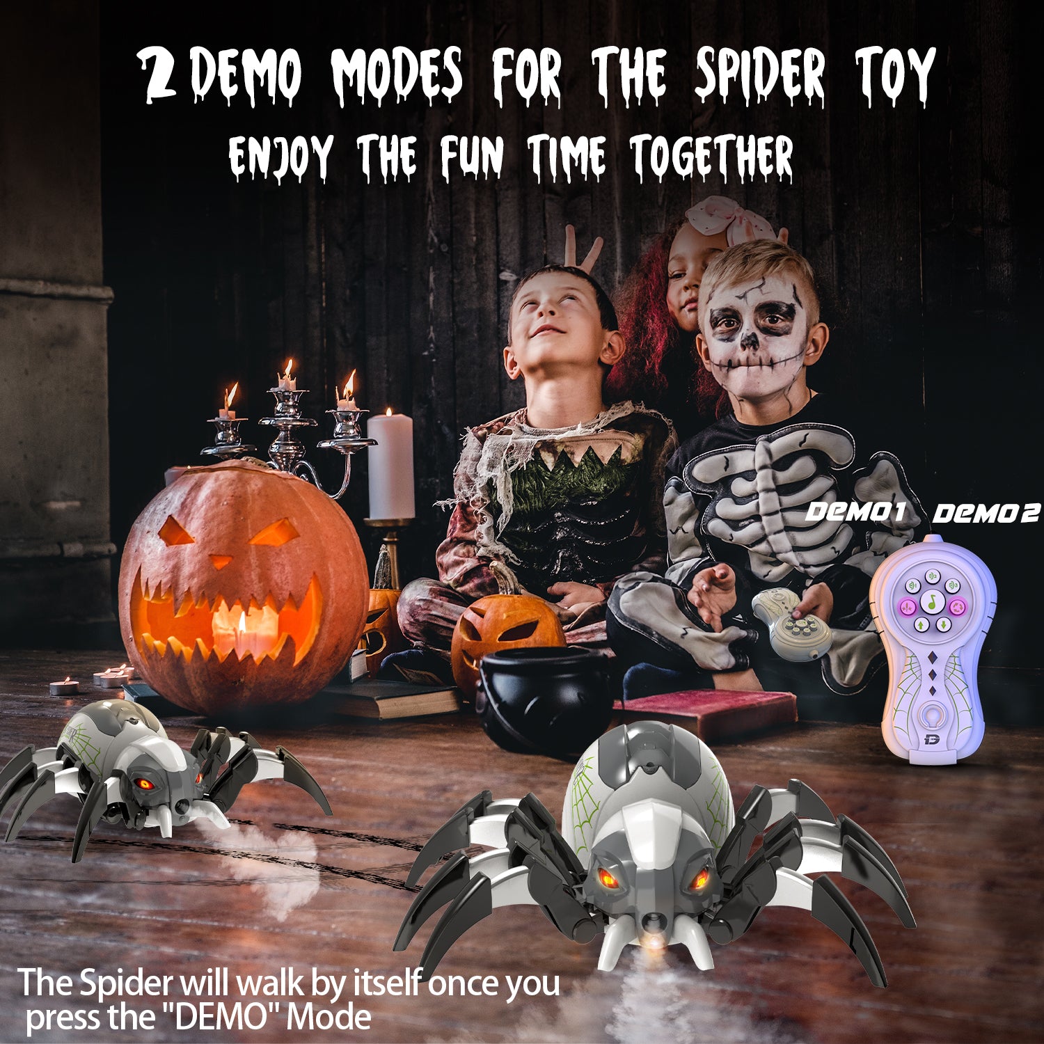 DEERC 128A Remote Control Spider, RC Moving Spider Robot Toys for Kids, Halloween Gifts for Birthday Party Joke Pranks, Wireless Remote Controlled Spider with Real Music Effect & LED Light