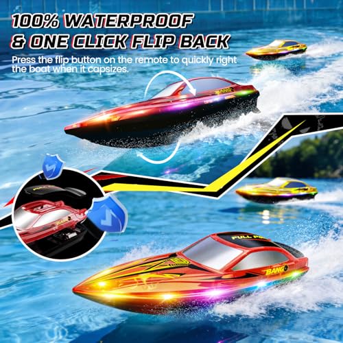 DEERC Barco Teledirigido RC De Alta Velocidad Con LED – 30 Km/h, 2 Baterías Para 24 Min, Autorrectificable
