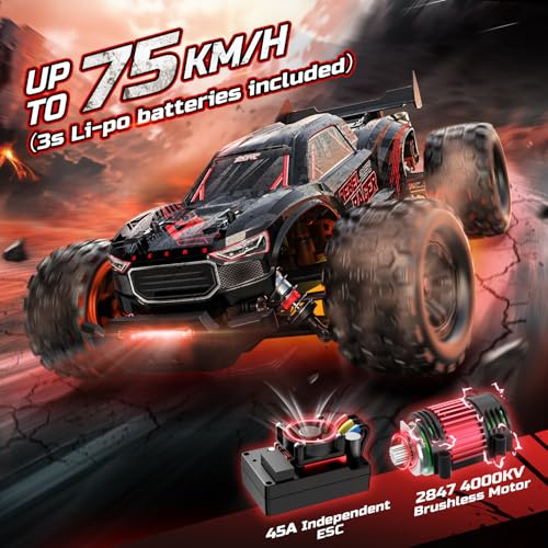 DEERC 1:14 Fast Brushless RC Car for Adults, Max 46+ mph Off-Road Truc