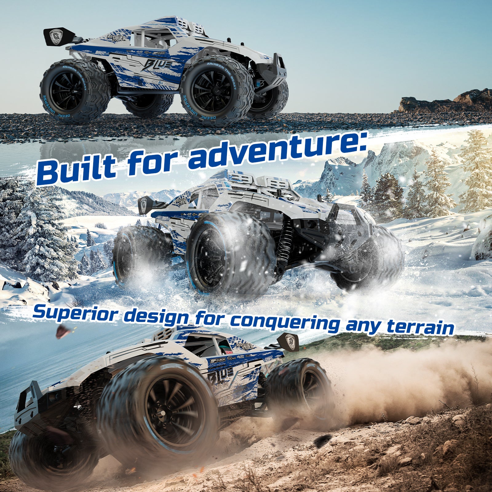 DEERC 1:14 All Terrain RC Cars, 40KPH High Speed Off Road RC Truck,4WD Remote Control Car with 2 Li-ion Batteries, Fast Extreme Monster Truck Toys Gifts for Kids and Adults