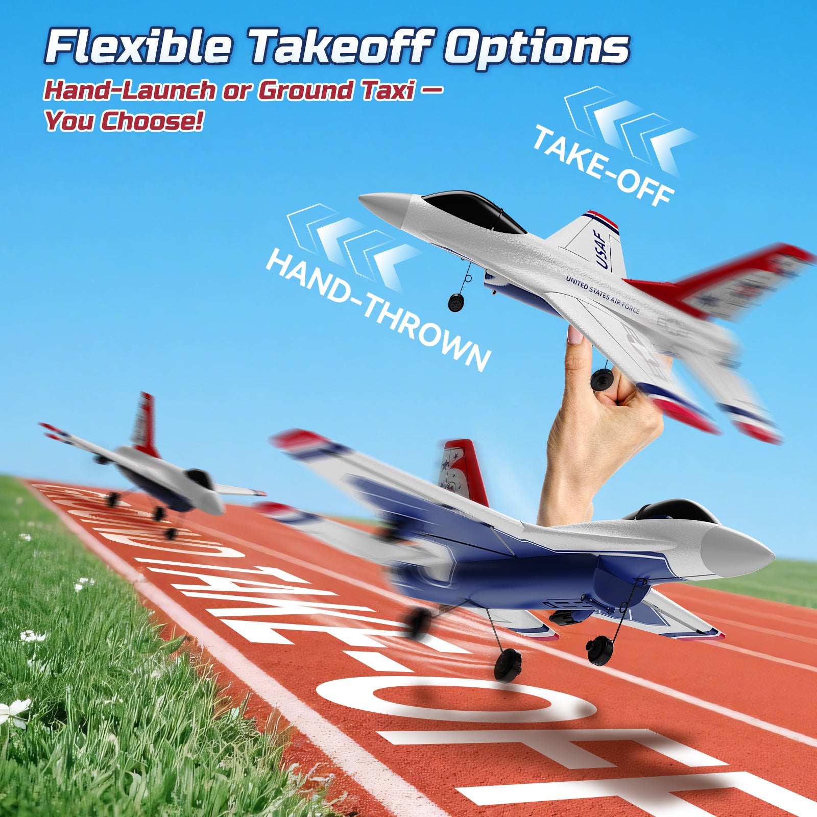 DEERC F16 Thunderbirds RC Plane,3CH Remote Control Airplane Fighter Toys,2.4GHz 6-axis Gyro Stabilizer RTF Glider Aircraft Plane with 2 Batteries,Easy to Fly for Beginners Kids Adults