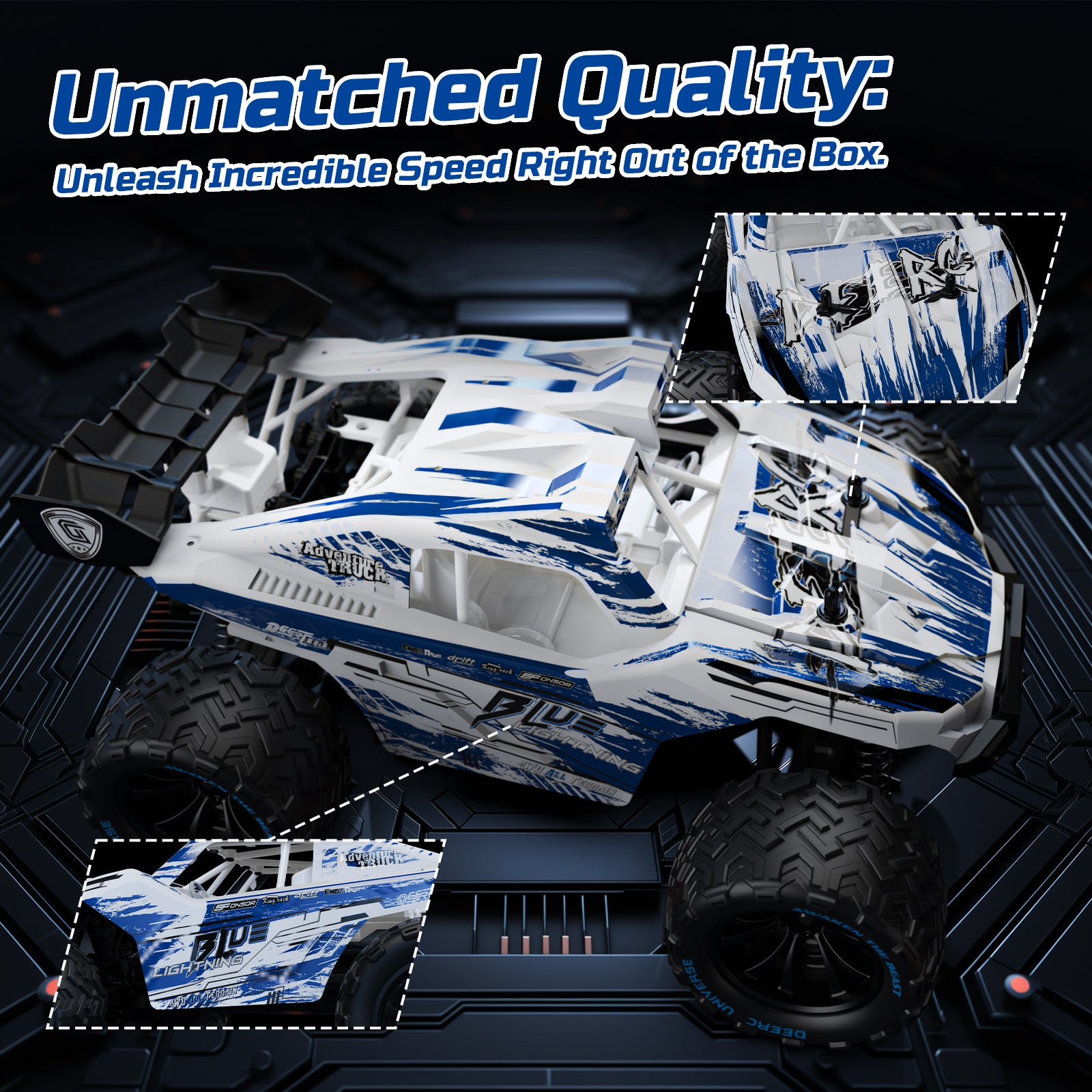 DEERC 1:14 All Terrain RC Cars, 40KPH High Speed Off Road RC Truck,4WD Remote Control Car with 2 Li-ion Batteries, Fast Extreme Monster Truck Toys Gifts for Kids and Adults