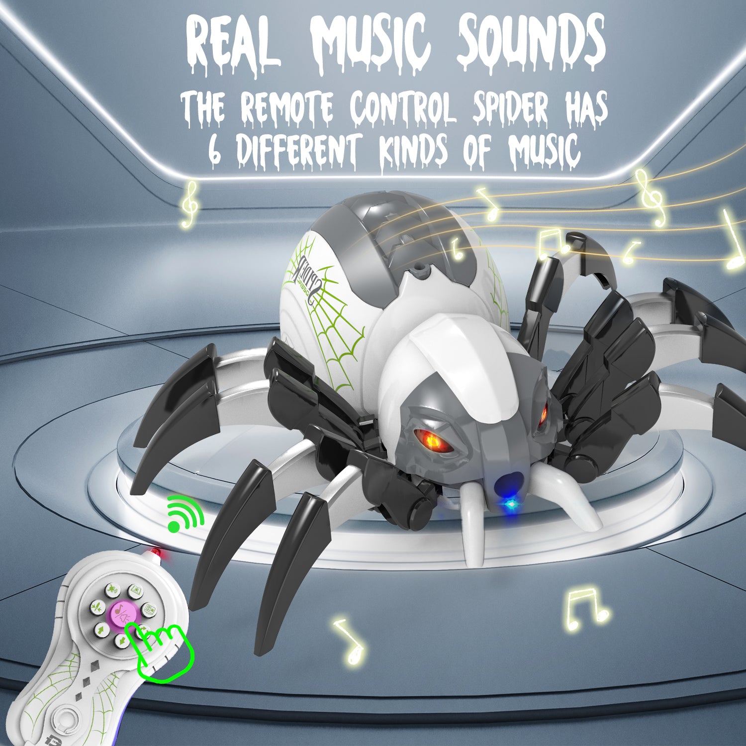 DEERC 128A Remote Control Spider, RC Moving Spider Robot Toys for Kids, Halloween Gifts for Birthday Party Joke Pranks, Wireless Remote Controlled Spider with Real Music Effect & LED Light