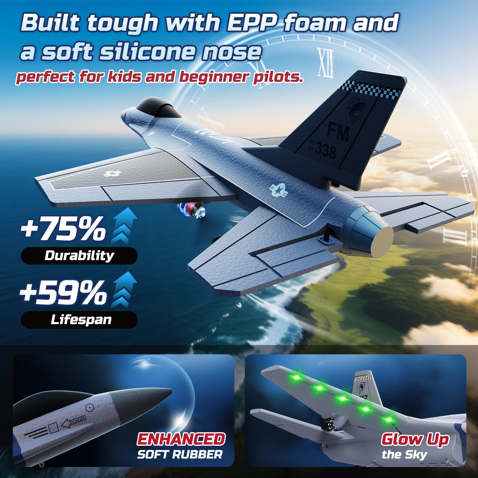 DEERCF16 Fighting Falcon RC Plane,3CH Remote Control Airplane Fighter Toys,2.4GHz 6-axis Gyro Stabilizer RTF Glider Aircraft Plane with 2 Batteries,Easy to Fly for Beginners Kids Adults