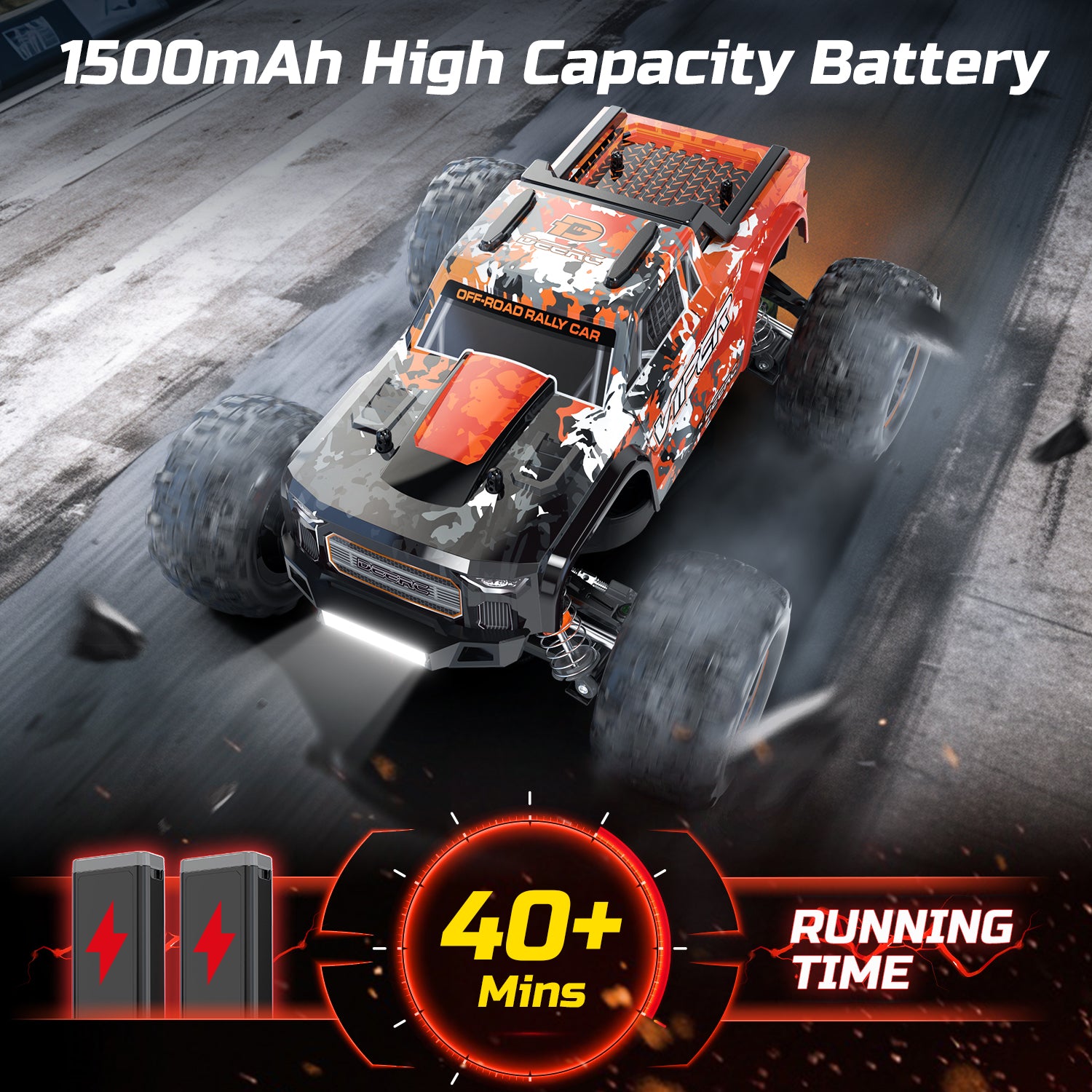 DEERC H16R Brushless Fast RC Cars,1:16 52KM/H High Speed Remote Control Car,4X4 All Terrains RC Monster Truck,Waterproof Off-Road Hobby Electric Vehicle Car Gift for Adults Boys,2 Li-ion Batteries