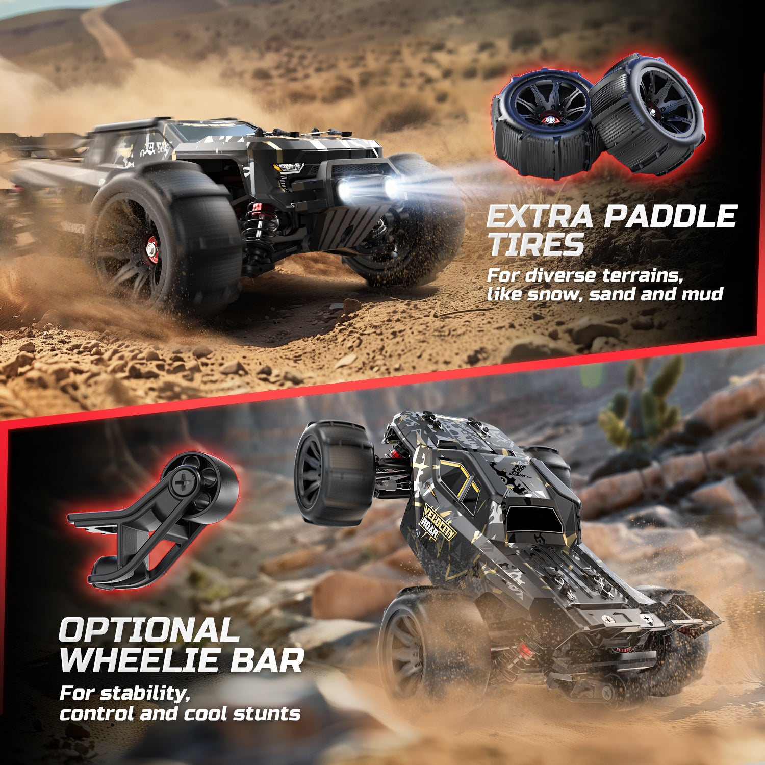 DEERC 1/14 Fast Brushless RC Cars for Adults & Boys, Max 50+ MPH, 2 3S Lipo Batteries 4x4 Waterproof RC Truck, High Speed Offroad Remote Control Car, All Terrain RC Truggy for Snow,Sand & Mud