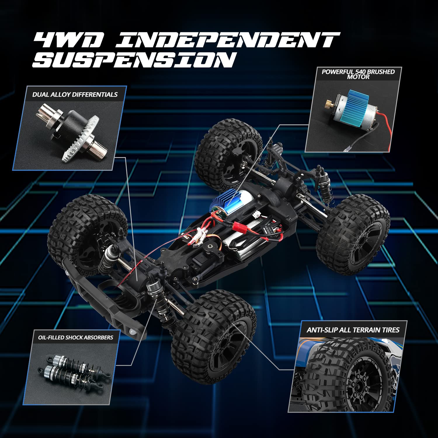 DEERC Remote Control Car 1:10 Scale RC Cars 48+ KM/H High Speed 40+ min Play , 4WD All Terrains Off Road Monster Truck for Adults and Kids Hobby RC Truck Vehicle, 2 Battery Crawler Toy Gift for Boys