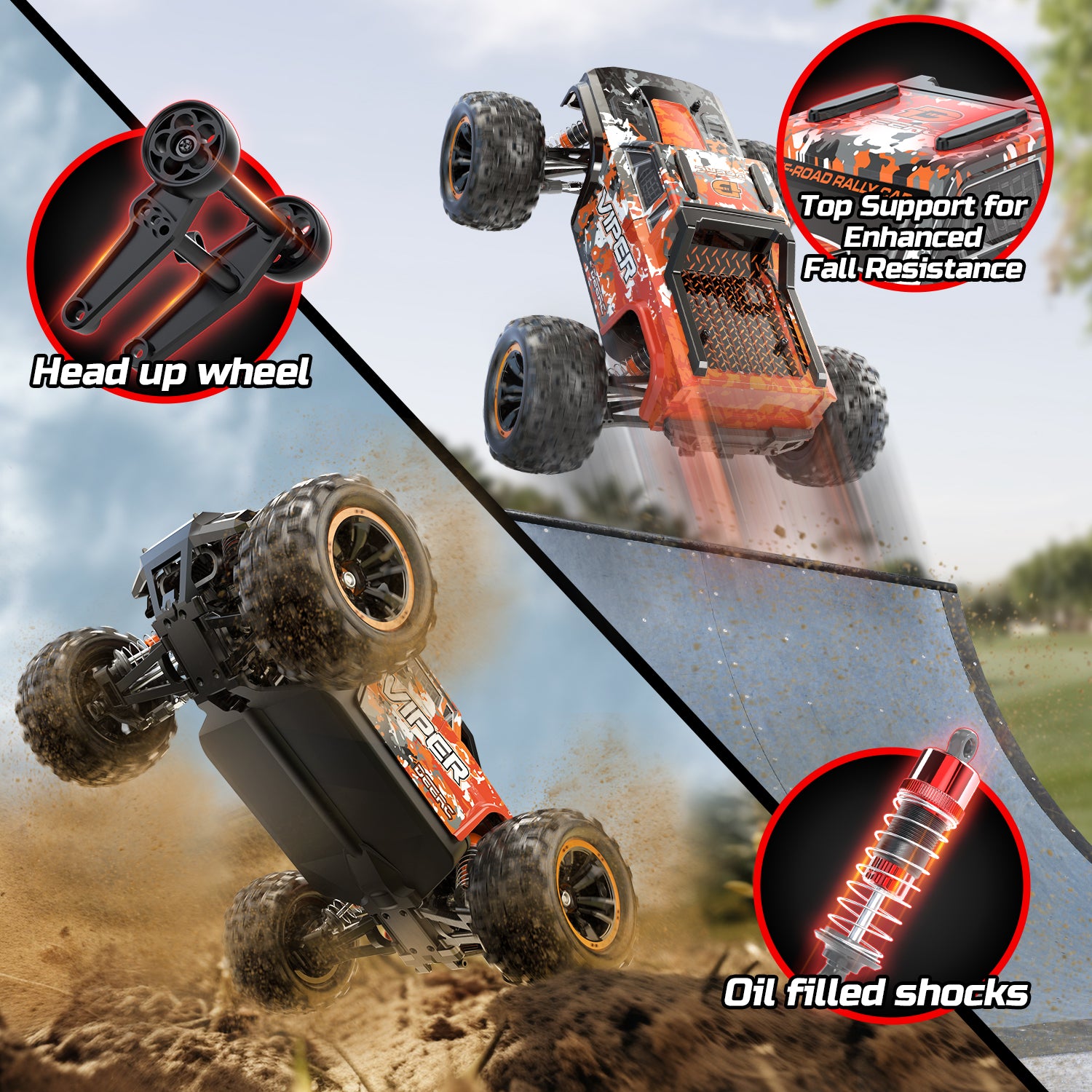 DEERC H16R Brushless Fast RC Cars,1:16 52KM/H High Speed Remote Control Car,4X4 All Terrains RC Monster Truck,Waterproof Off-Road Hobby Electric Vehicle Car Gift for Adults Boys,2 Li-ion Batteries