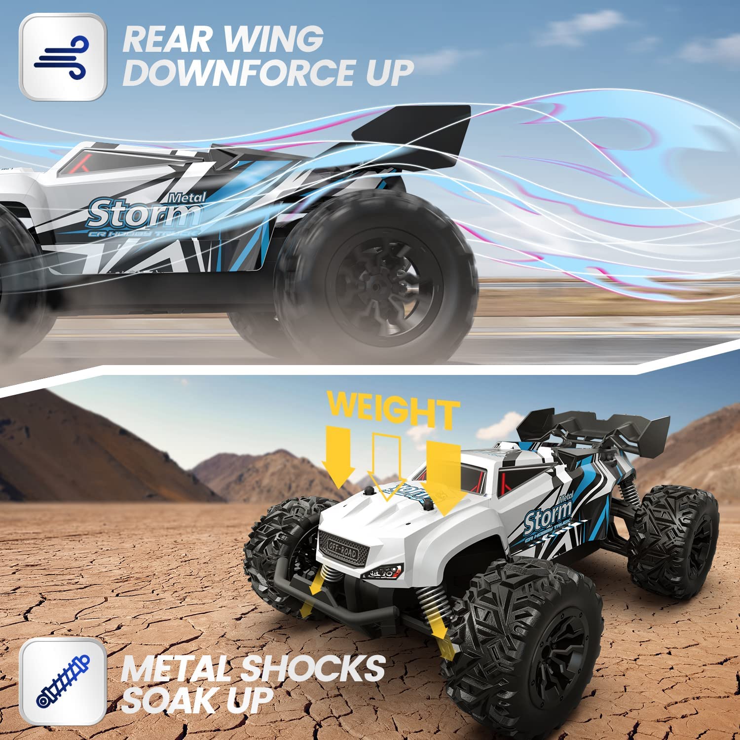 DEERC RC Car, Remote Control Monster Truck W/ 2 Batteries for 40 Min Play, All-Terrain 2.4GHz RTR Rock Crawler Toy Gift for Boys Girls Kids Beginners