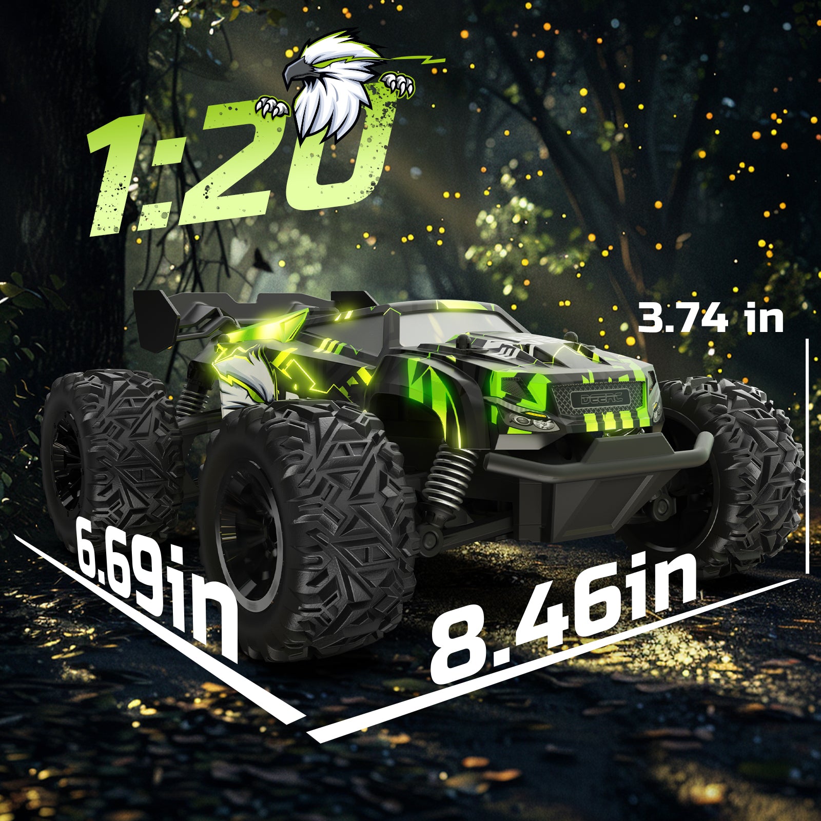 DEERC Remote Control Car, Glowing Eagle RC Cars for Boys Age 8-12 W/ 2 Rechargeable Batteries for 40 Min Play, 2.4Ghz All Terrain Off-Road RC Monster Truck Toys for Kids Birthday Xmas Gift