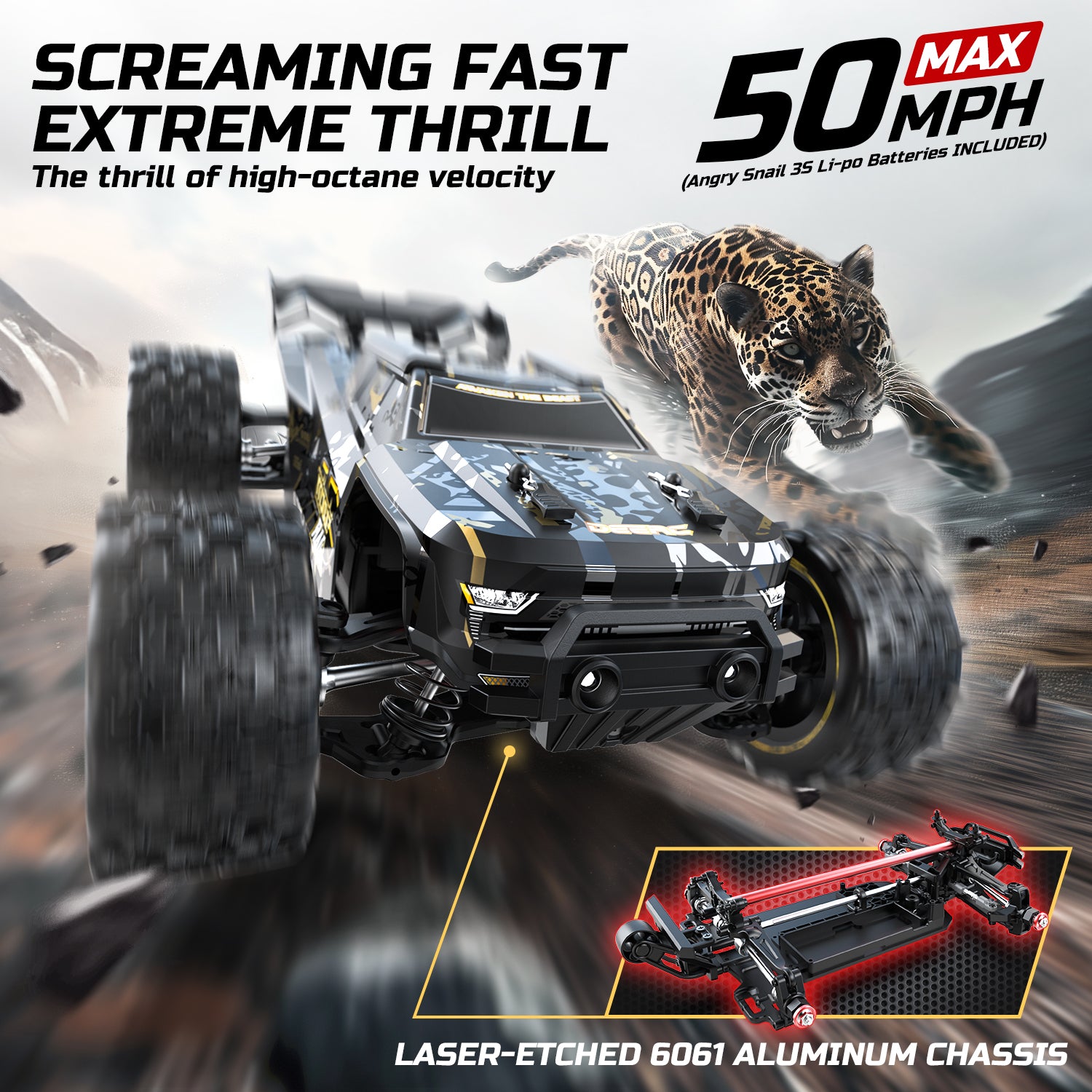 DEERC 1/14 Fast Brushless RC Cars for Adults & Boys, Max 50+ MPH, 2 3S Lipo Batteries 4x4 Waterproof RC Truck, High Speed Offroad Remote Control Car, All Terrain RC Truggy for Snow,Sand & Mud
