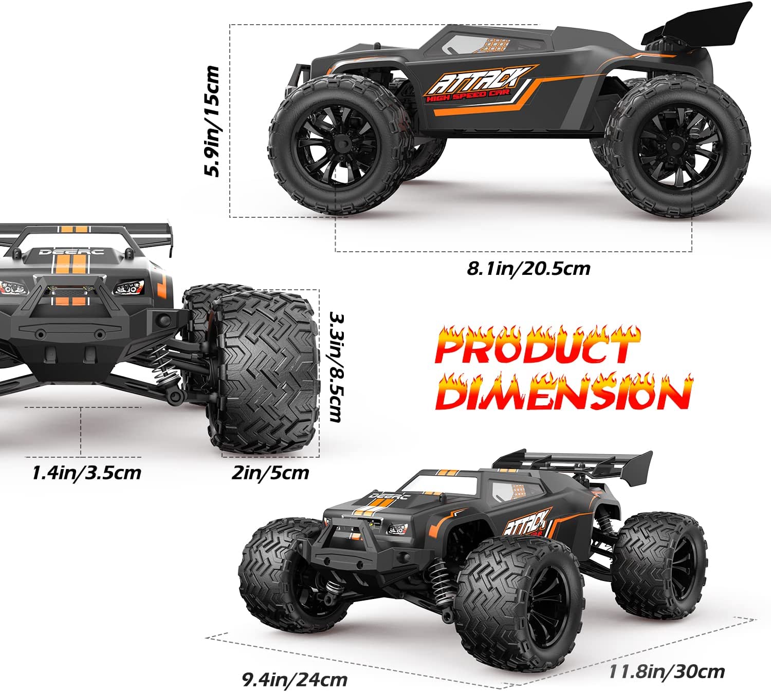 DEERC 9000E 1:14 Scale Remote Control Car with LED Shell Light, Upgraded 40 KM/H High Speed RC Truck for Adults Boys, 4WD All Terrain Off Road Monster Truck with 2 Rechargeable Battery for 40+Min Play