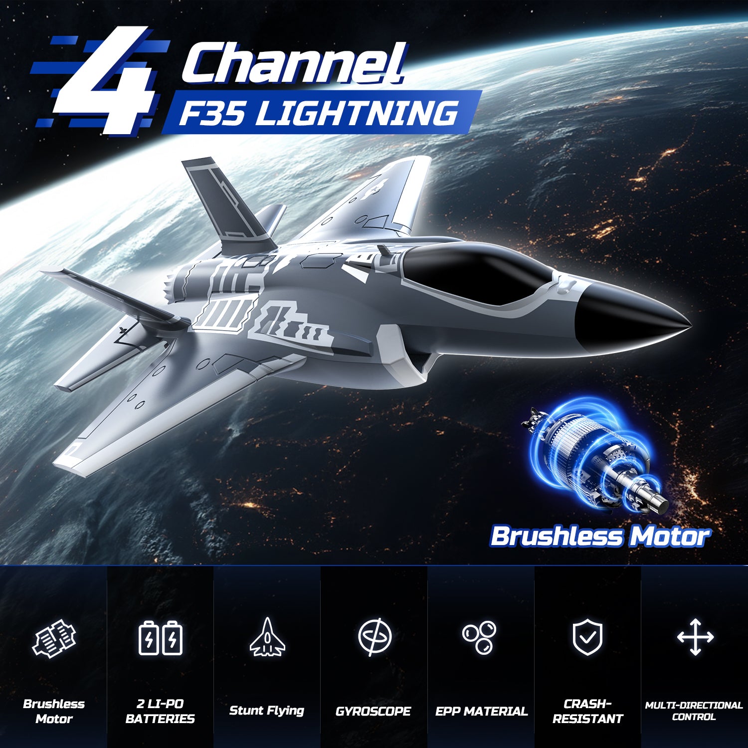 DEERC F35 4 Channel Brushless RC Plane for Adults Remote Control Airplane Ducted Fans Fighter Jet,2.4GHz 6-axis Gyro Stabilizer RTF Hobby Glider Aircraft Plane Easy to Fly for Advance Player