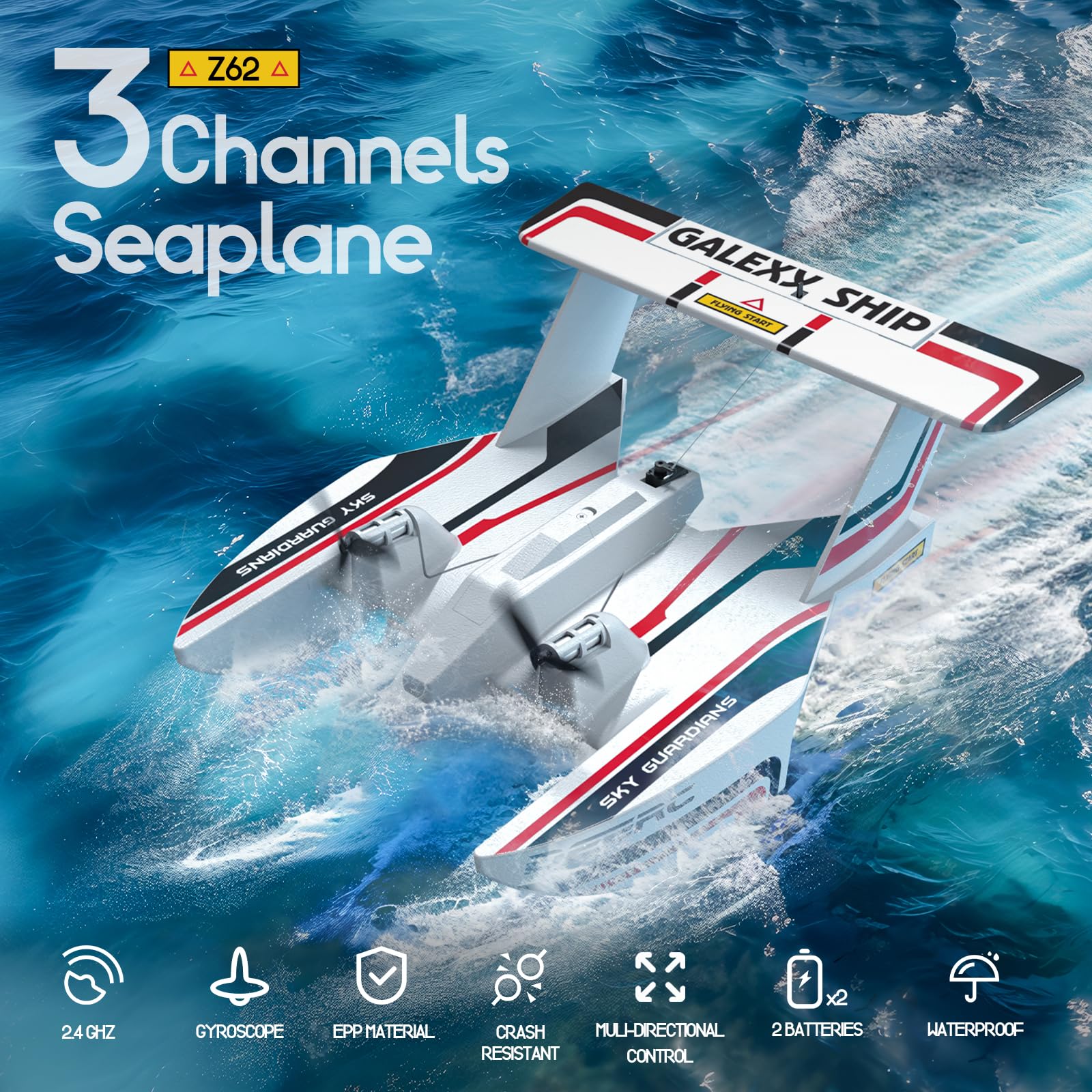 DEERC RC Plane for Water Land & Air, Amphibious Tri-Phibian Aircraft, 3CH Remote Control Plane W/ 2 Batteries, 2.4GHz RTF Airplane Glider for Boy Girl