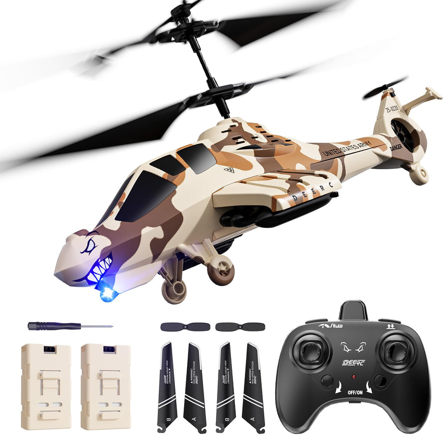 DEERC SQN013 RC Helicopter for Kids & Adults, 2.4GHz Remote Control Helicopter | 2 Batteries 26 Mins Play, Altitude Hold Indoor Flying Toy W/ 2 Speed, LED Light, Military Helicopter Toy for Boys Girls