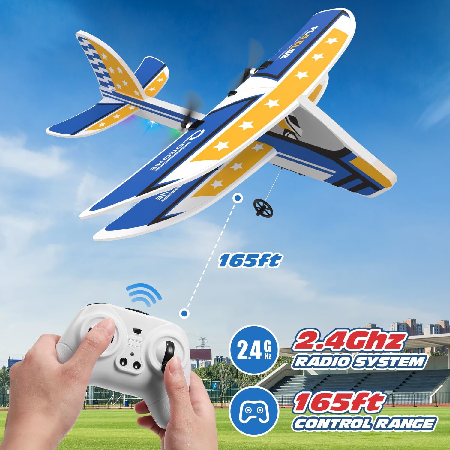 DEERC RC Plane, 2.4GHZ Remote Control Airplane W/ 3 Batteries & 6-axis Gyro Stabilizer, 2CH RTF RC Glider Toy for Beginners Kids Boys Girls Adults