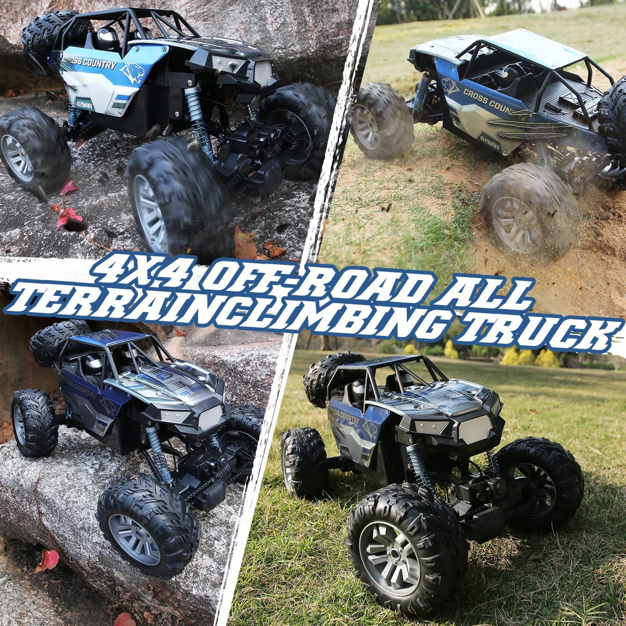 DEERC DE60 Metal Car 1:8 Scale 4WD Remote Control Monster Truck with 2 Batteries for Kids and Adults 2.4Ghz All Terrain Off-Road Vehicle