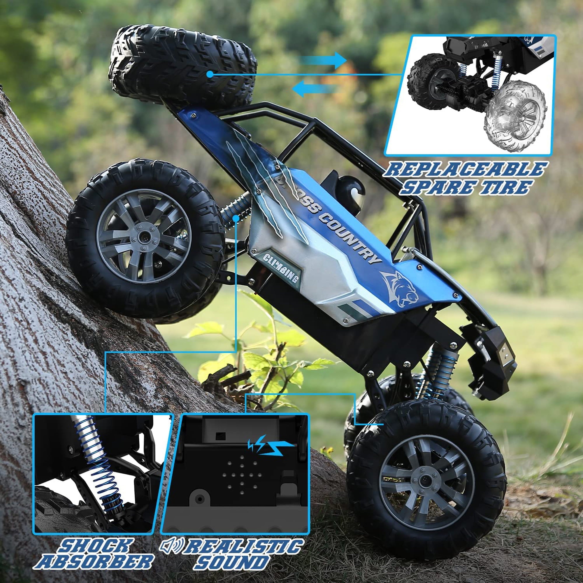 DEERC DE60 Metal Car 1:8 Scale 4WD Remote Control Monster Truck with 2 Batteries for Kids and Adults 2.4Ghz All Terrain Off-Road Vehicle