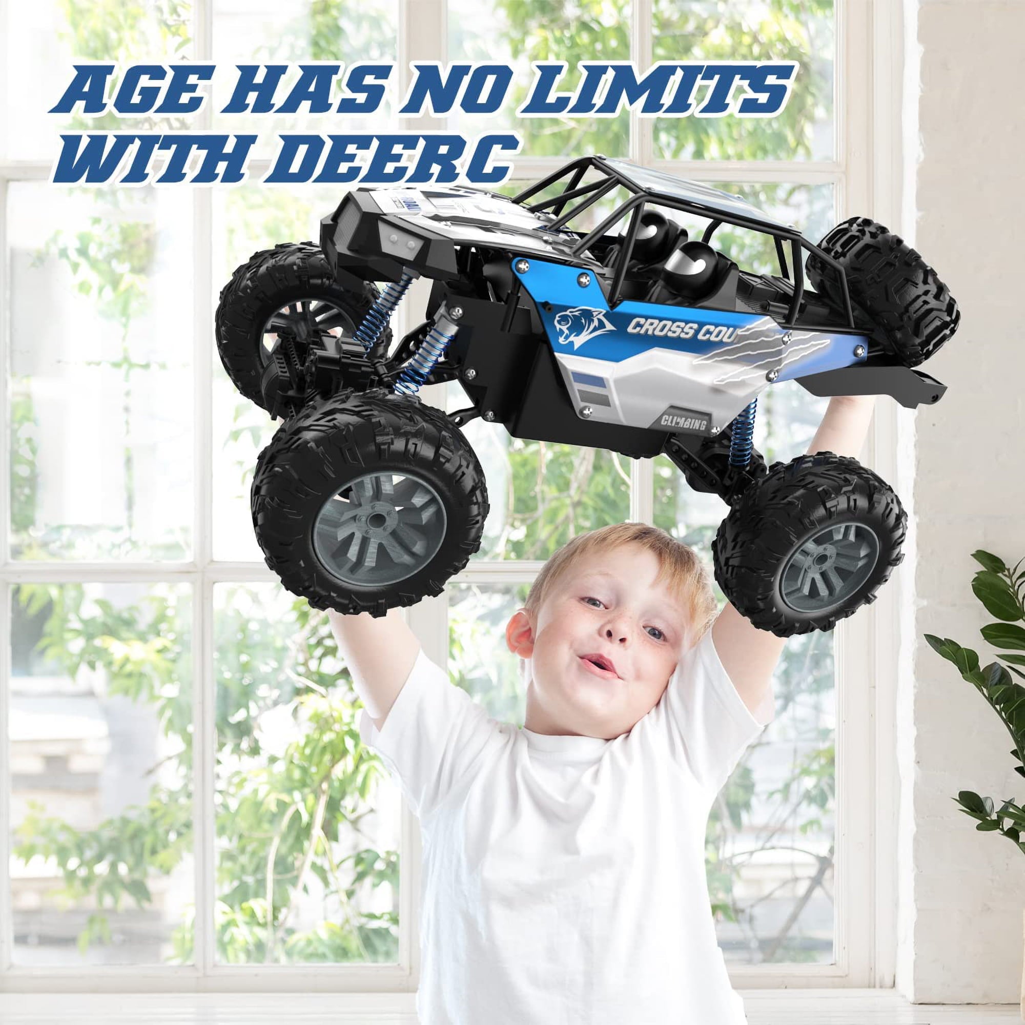 DEERC Metal Car Large 1:8 Scale 4WD Remote Control Monster Truck with 2 Batteries Toys Gifts for Kids Adults 2.4Ghz All Terrain Off-Road Vehicle