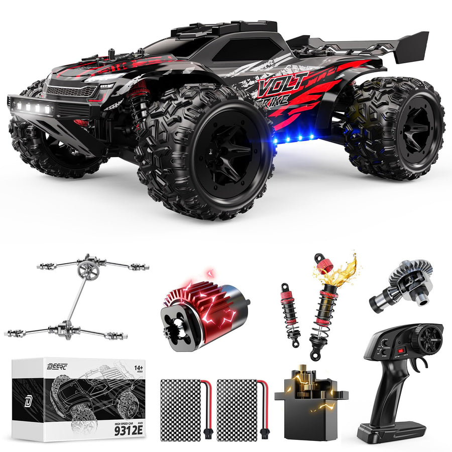 DEERC 9312E-RED 1/18 Scale Fast RC Cars, 42+ KPH 4WD Off Road Remote Racing Car 50 Min Runtime, 2.4 GHz Waterproof All-Terrain Hobby High-Speed RC Monster Truck Gift for Adults & Boys, 2 Li-po Batteries（副本）