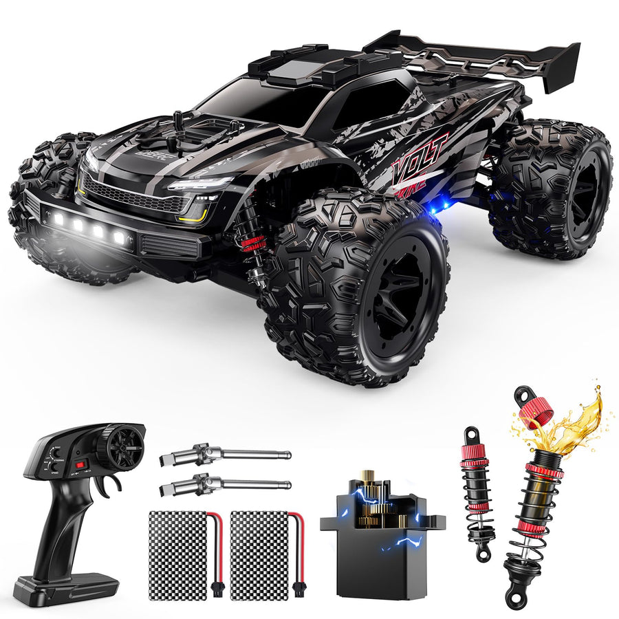 DEERC 9312E-SILVER 1/18 Scale Fast RC Cars, 42+ KPH 4WD Off Road Remote Racing Car 50 Min Runtime, 2.4 GHz Waterproof All-Terrain Hobby High-Speed RC Monster Truck Gift for Adults & Boys, 2 Li-po Batteries