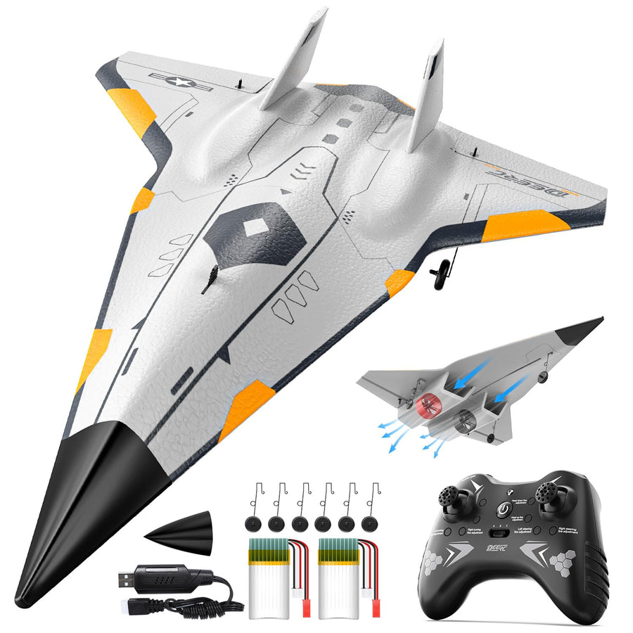 DEERC FX9672-W RC Plane for Adults,4CH EDF Remote Control Airplane Twin Ducted Fans Twin Ducted Fans Aerobatic,2 Brushed Motors,3 Flight Modes,2 Lipo Batteries,2.4GHz RTF Glider Hobby Plane for Advance Player