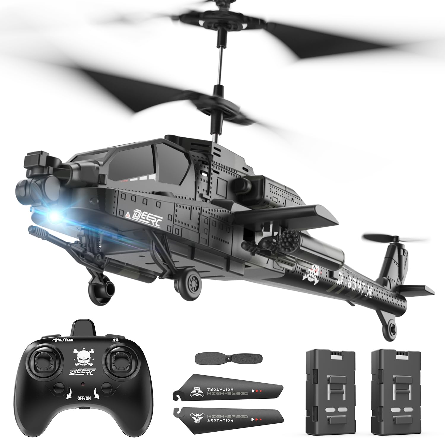 DEERC RC Helicopter, RC Plane for Kids and Adults, 2.4GHz Remote Control Helicopter, 26 Mins Flight Time, LED Lights & Altitude Hold, 2 Batteries, Kids Toy for Ages 8-12