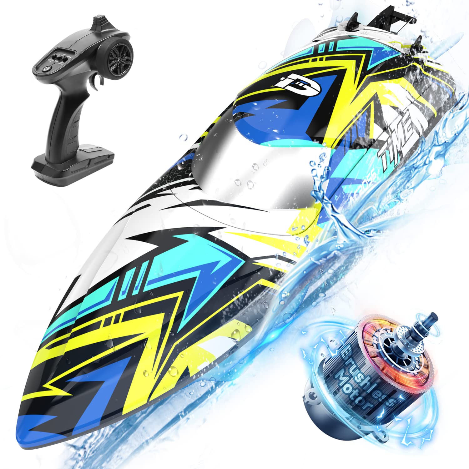 DEERC Brushless Remote Control Speed Boat, 30+ mph Racing RC Boat, Full Proportional 2.4Ghz, Self-Righting with LED Light for Adults & Kids