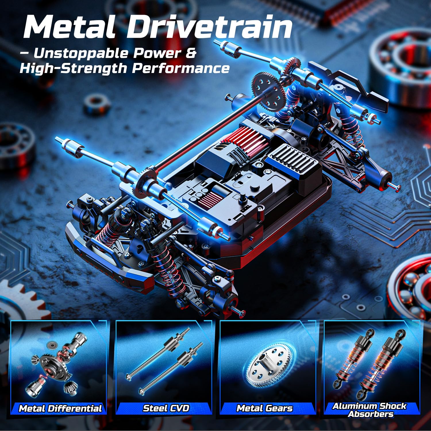 DEERC 1/18 All Terrain Fast Drift & Racing RC Car, 40KM/H Remote Control Truck with Futuristic Body Shell, Extra Drift Wheels, 2.4GHz Waterproof Off-Road Vehicle with 2 Batteries for Kids & Adults