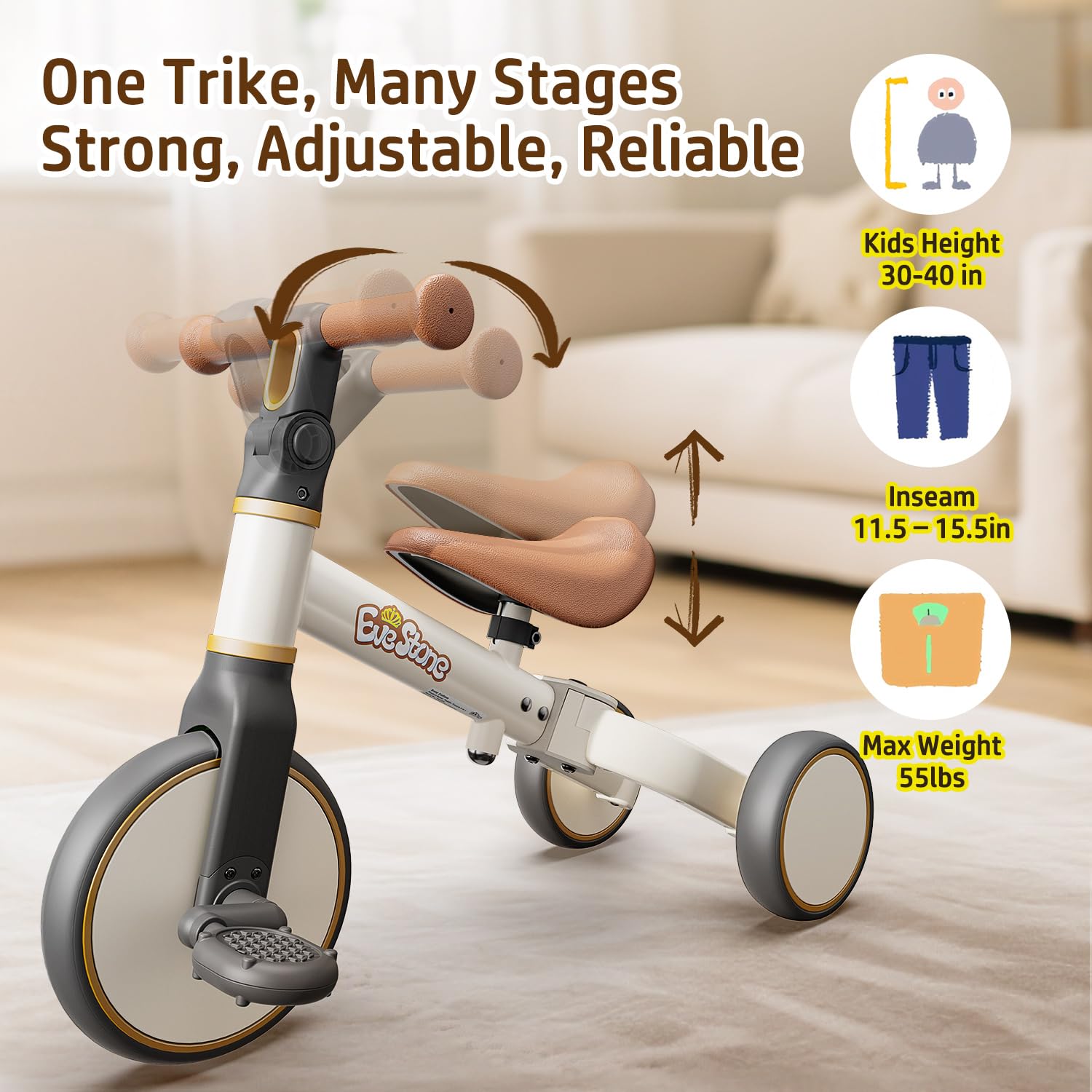 5-in-1 Toddler Bike, Kids Balance Bike & Ride-On Tricycle for 18 Months to 4 Years, Outdoor and Indoor Gift Bike for 1-3 Year Old, Birthday Present Toy for Boys & Girls, White