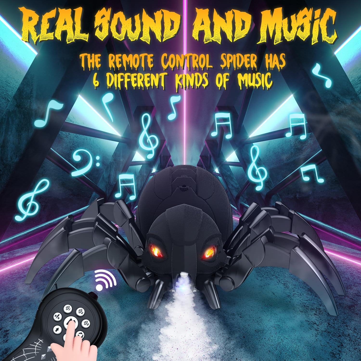 DEERC Remote Control Spider, Robot Spide with Spray and Lights, Black Widow Toy for Kids, for Halloween Xmas Birthday Party Joke Prank, Wireless RC Realistic Bot Moving Real Music Effect Tarantula