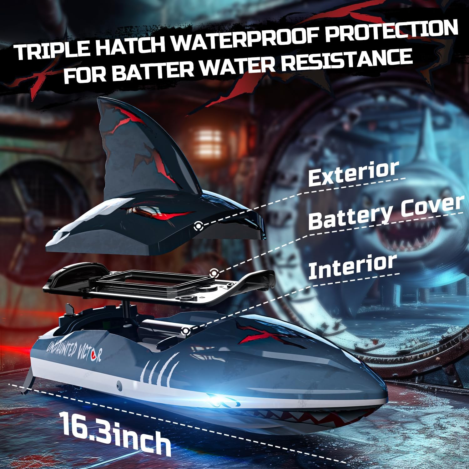 DEERC Fast Brushless RC Boat for Adults, 30+MPH 3S High Speed Remote Control Boat, Self-righting 2.4Ghz Speed Shark with LED Lights, Summer Toy Gift for Kids